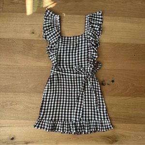 Topshop gingham pinafore ruffle dress